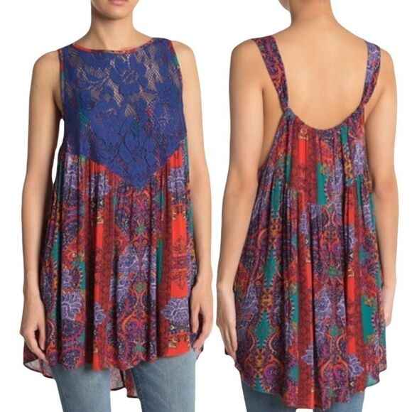 Free People Count Me In Trapeze Top in the Size Small in Floral Combo - Picture 1 of 12